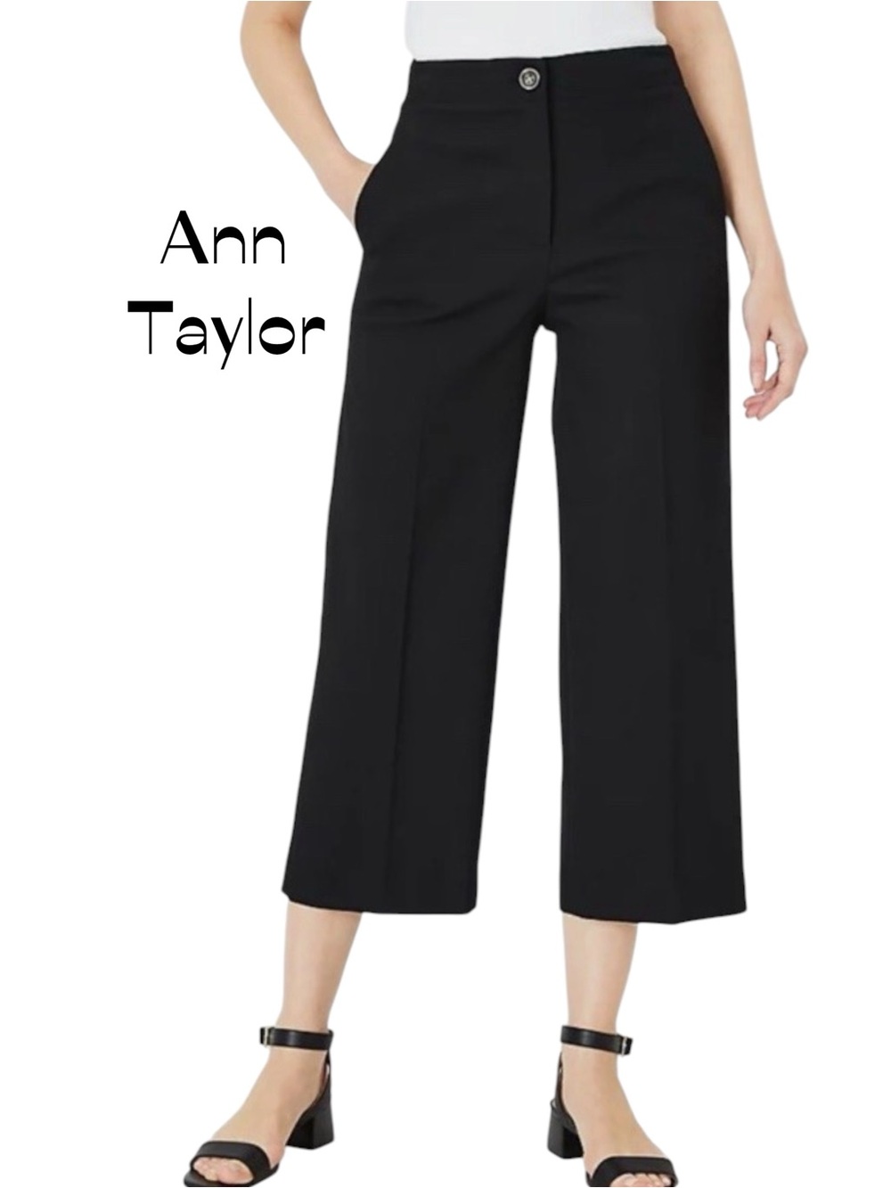Ann Taylor Black Wide Leg Cropped Pants NWOT Size 12P